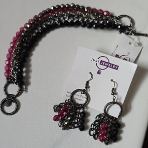 Pink and Black Bracelet and Earring Set, NWT